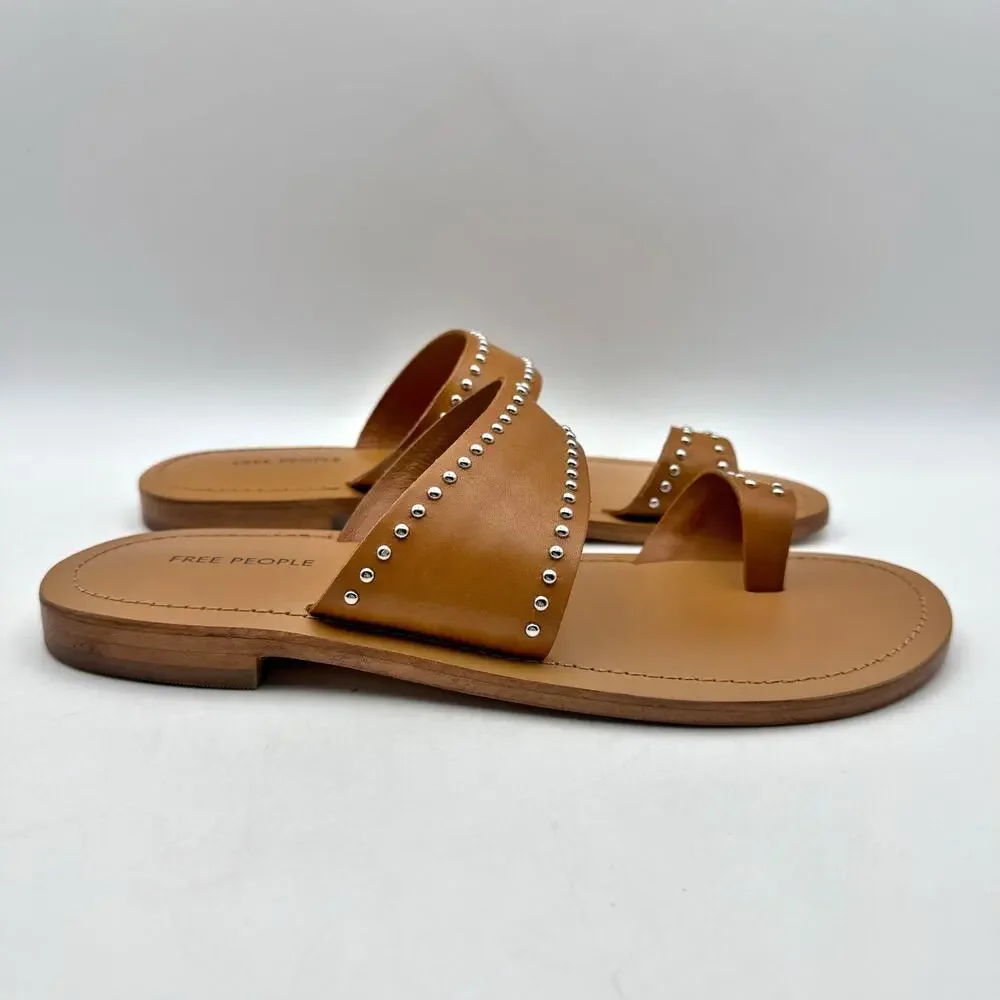 Free People Womens Amelie Tiny Stud Sandals US 9 Brown Tan Leather Slip On NIB - Picture 3 of 13